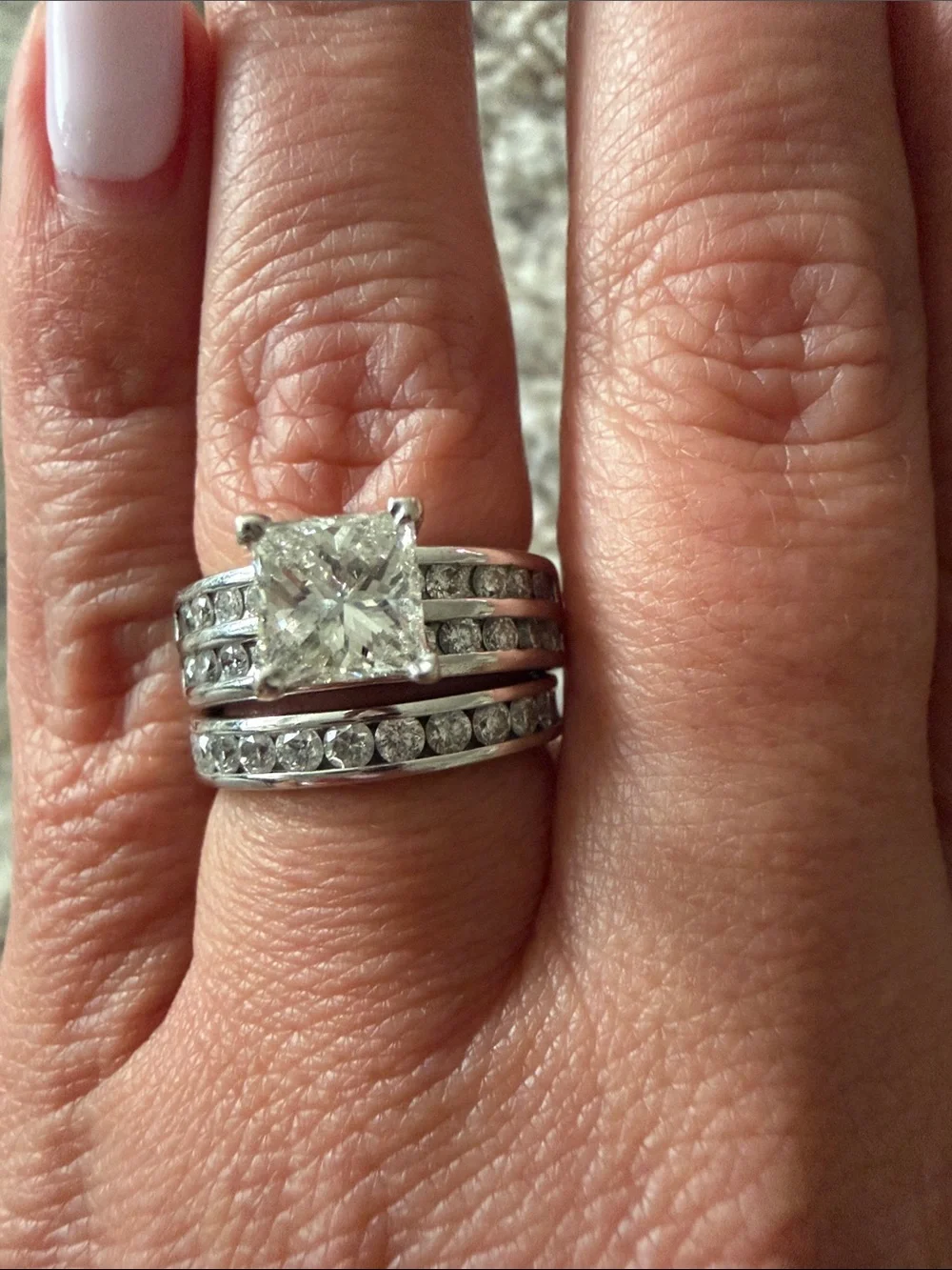 Zales White Gold Princess Cut Engagement Ring with Diamond Accent Bands
